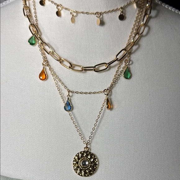 Gold Layered Necklace Set with Textured Pendants - Picture 7 of 7